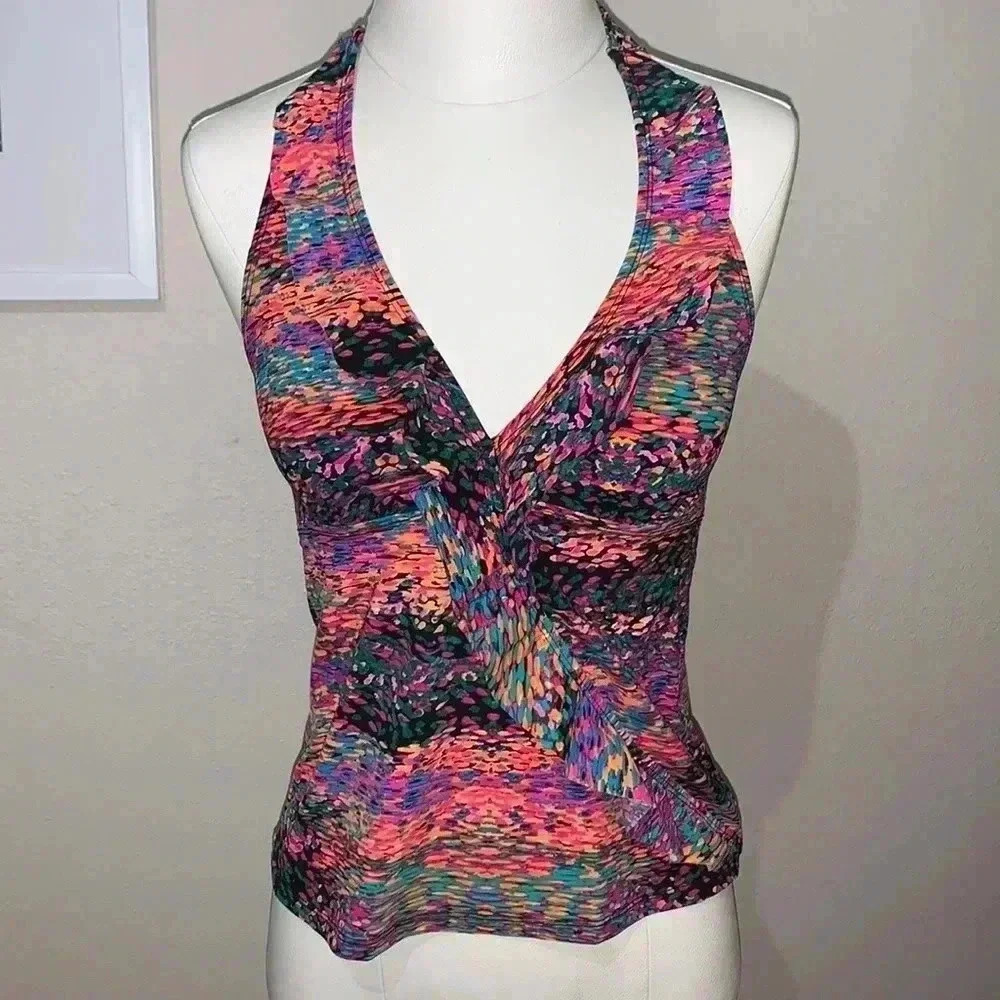 Love Your Assets by Spanx Ruffled Splatter Halter Swim Top